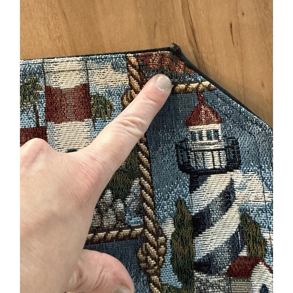 6 Vintage Tapestry Lighthouse‎ Nautical Placemats Ocean Beach Theme Preowned